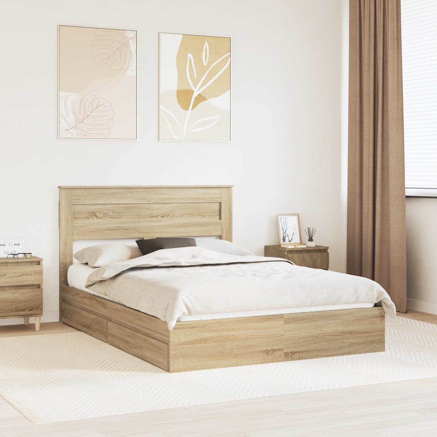 Opslag bed met lade Sonoma Eiken 140 x 200 cm Bewerkt hout