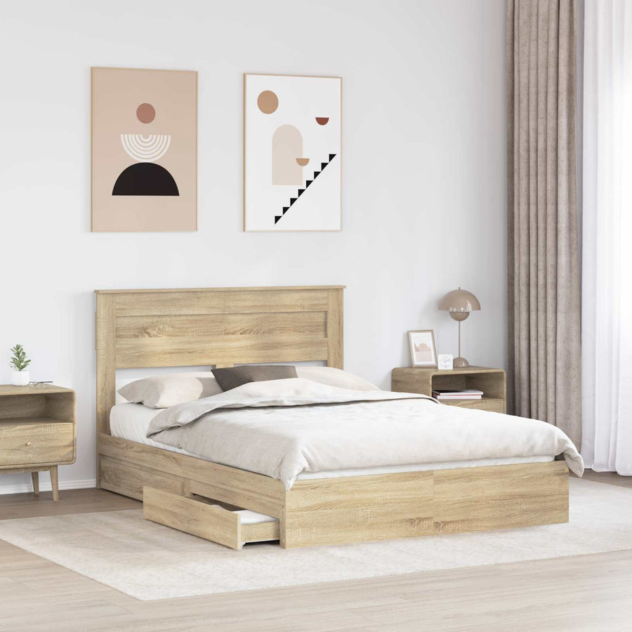 Opslag bed met lade Sonoma Eiken 140 x 200 cm Bewerkt hout