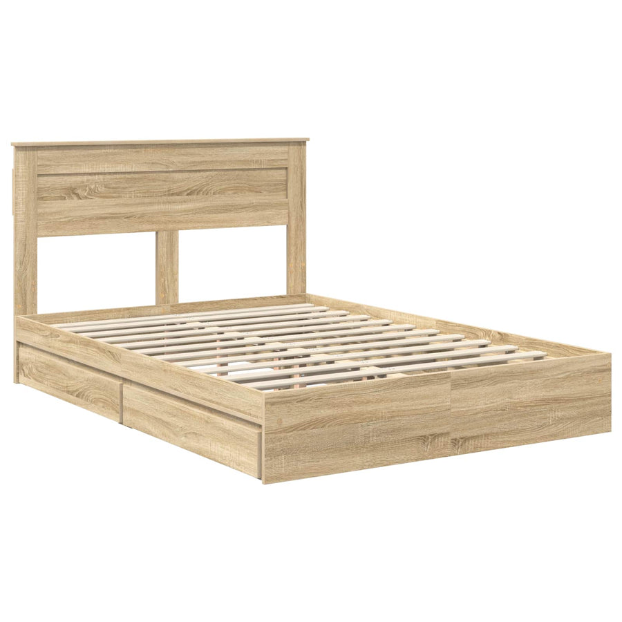 Opslag bed met lade Sonoma Eiken 140 x 200 cm Bewerkt hout