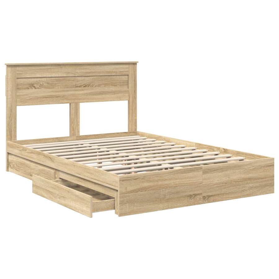 Opslag bed met lade Sonoma Eiken 140 x 200 cm Bewerkt hout