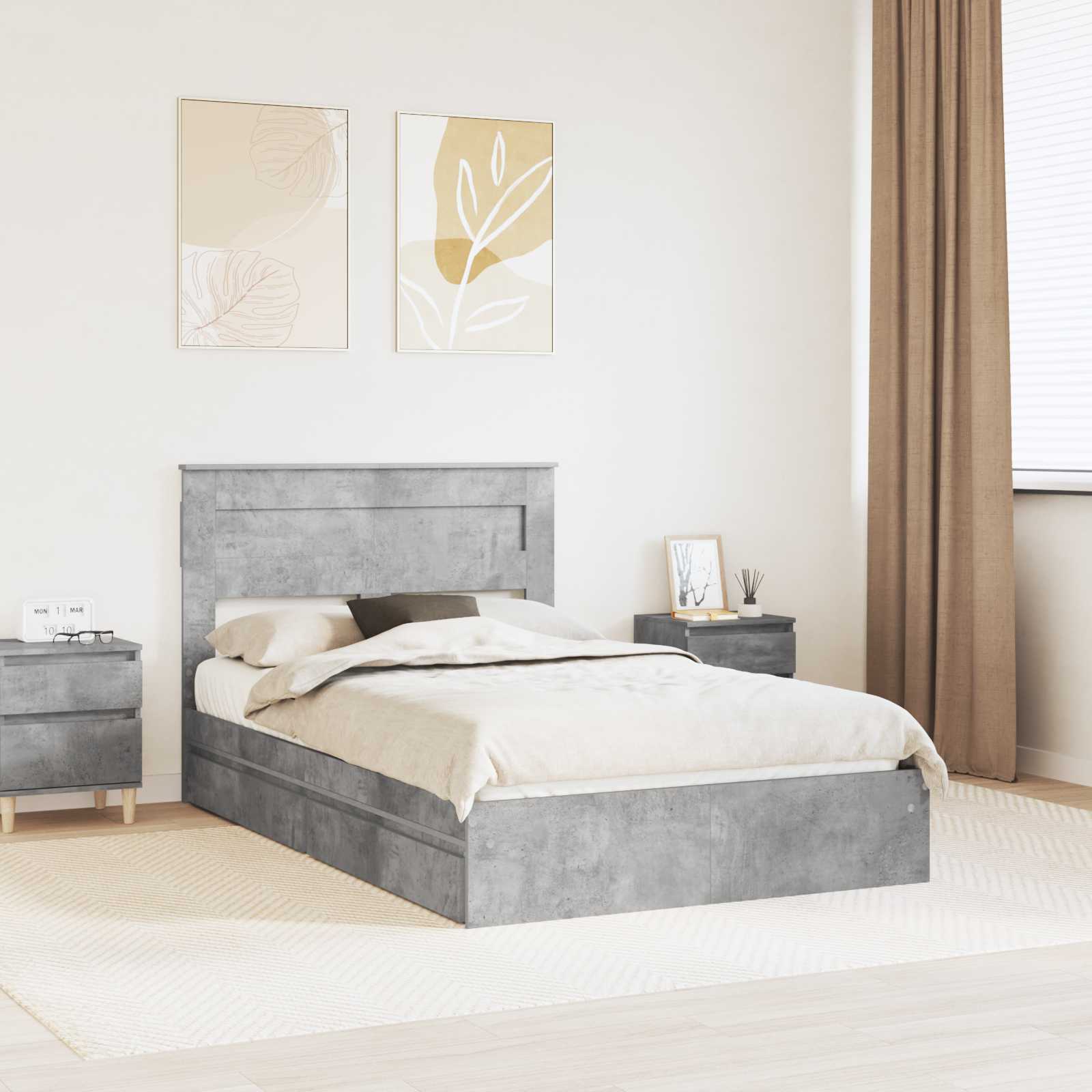 Bedframe met lade Beton Grijs 135 x 190 cm Bewerkt hout