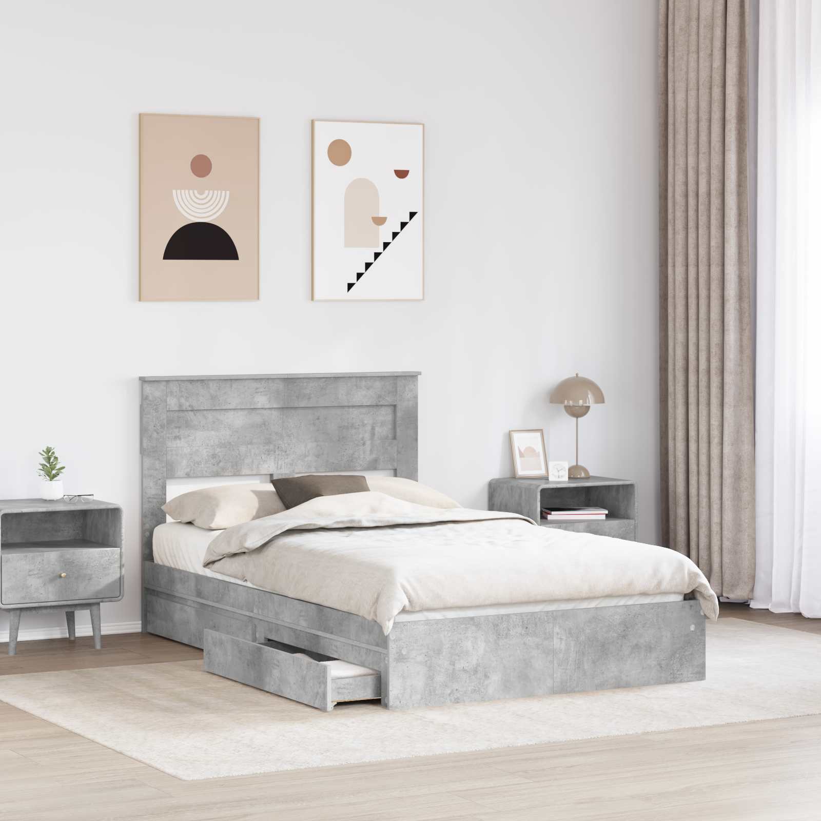 Bedframe met lade Beton Grijs 135 x 190 cm Bewerkt hout