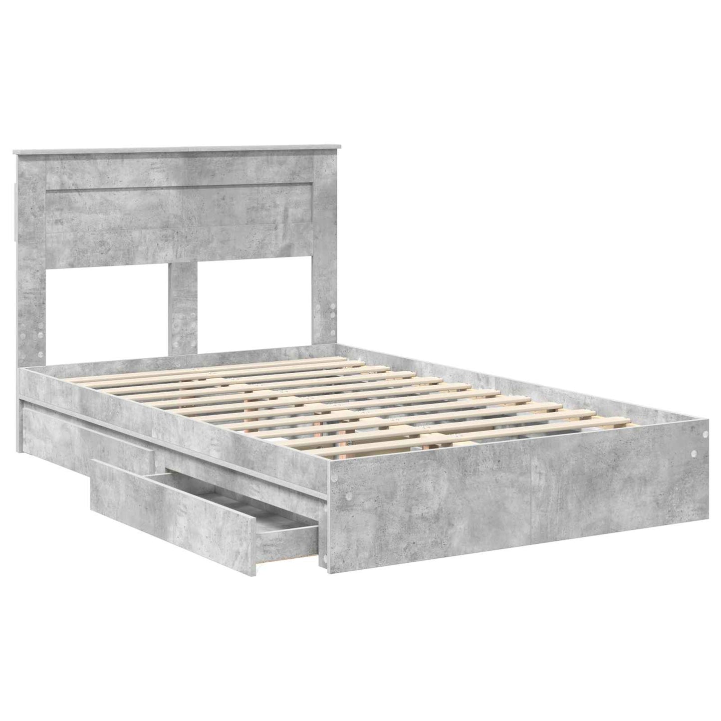 Bedframe met lade Beton Grijs 135 x 190 cm Bewerkt hout