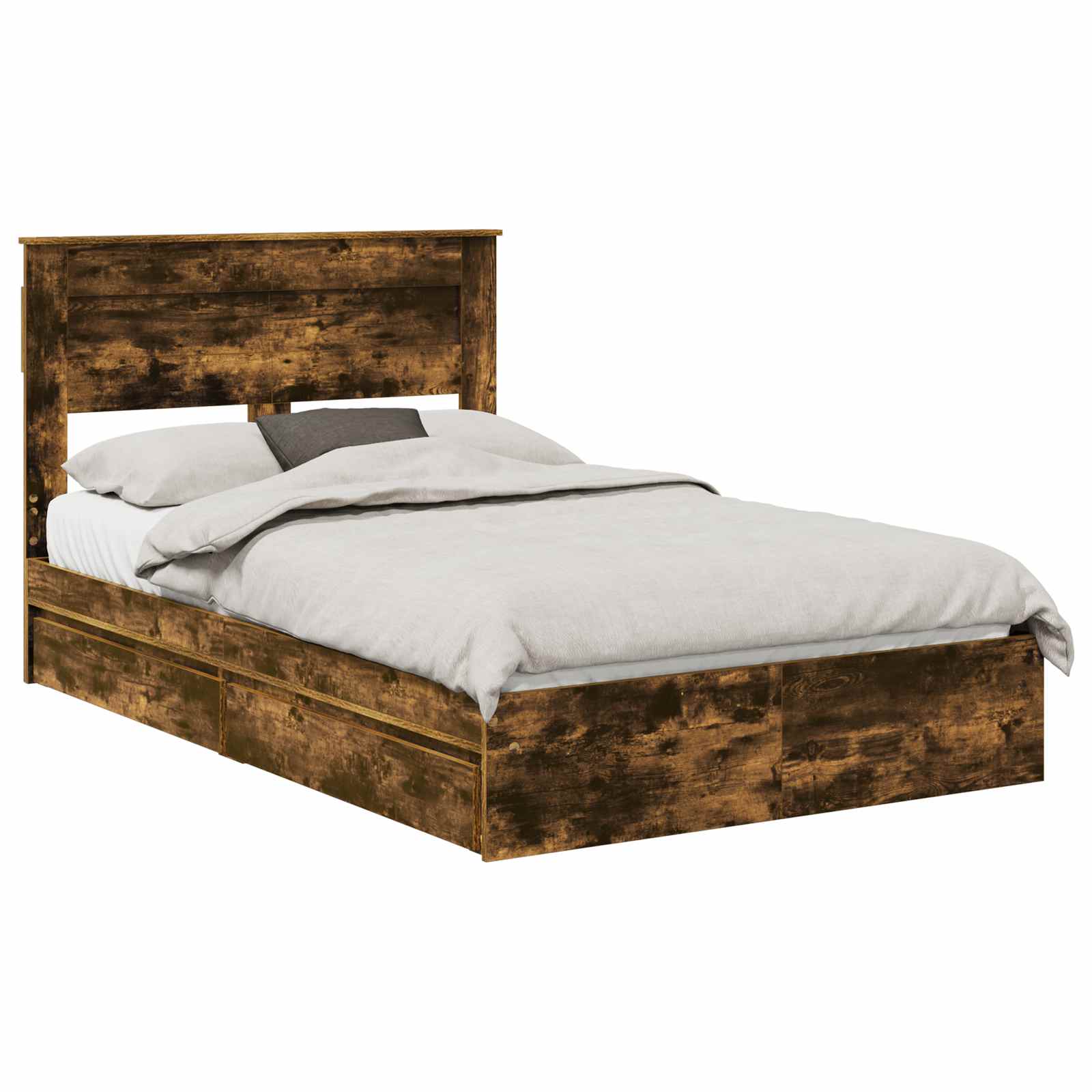 Bedframe met lade Gerookt eiken 135 x 190 cm Bewerkt hout