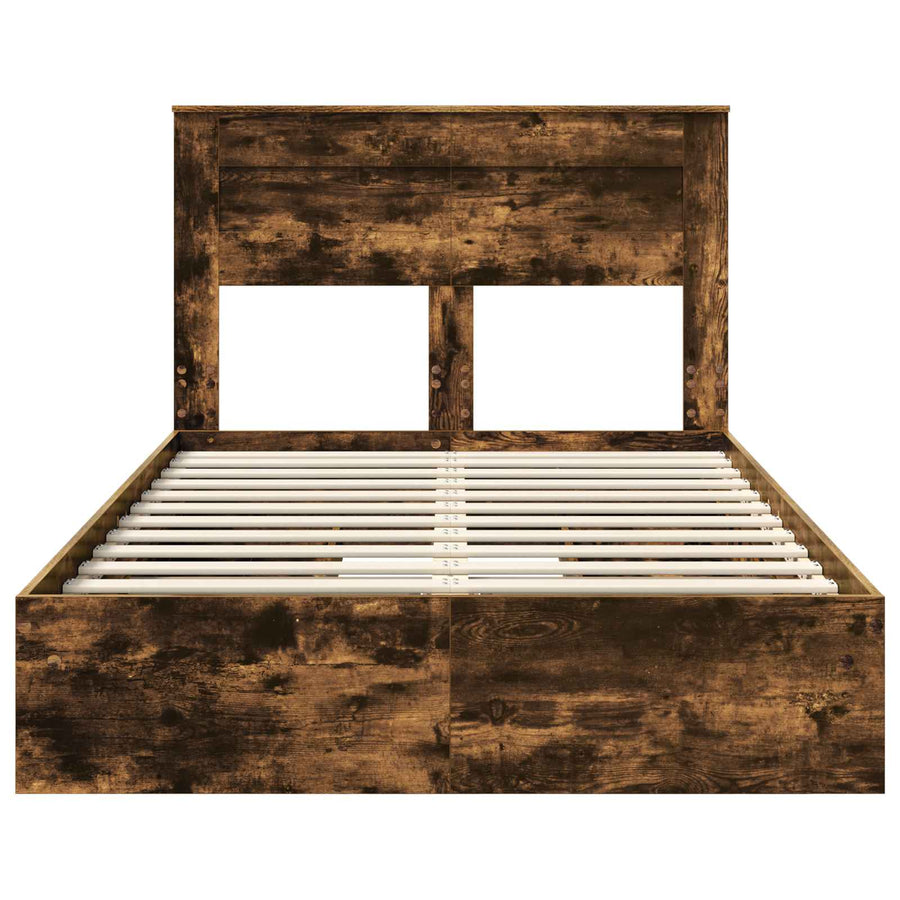 Bedframe met lade Gerookt eiken 135 x 190 cm Bewerkt hout