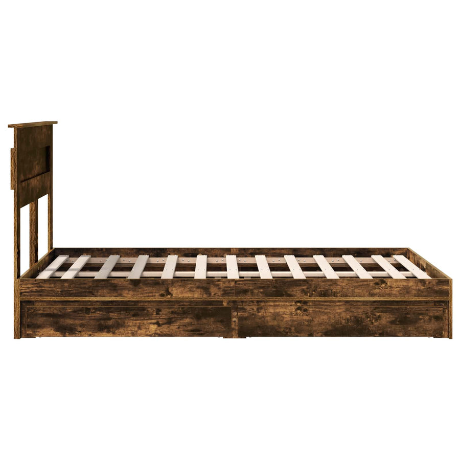 Bedframe met lade Gerookt eiken 135 x 190 cm Bewerkt hout