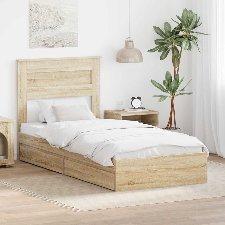 Bedframe met lade Sonoma Eiken 90 x 190 cm Bewerkt hout