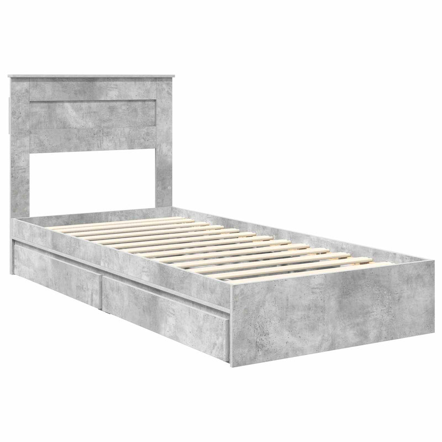 Bedframe met lade Beton Grijs 90 x 190 cm Bewerkt hout