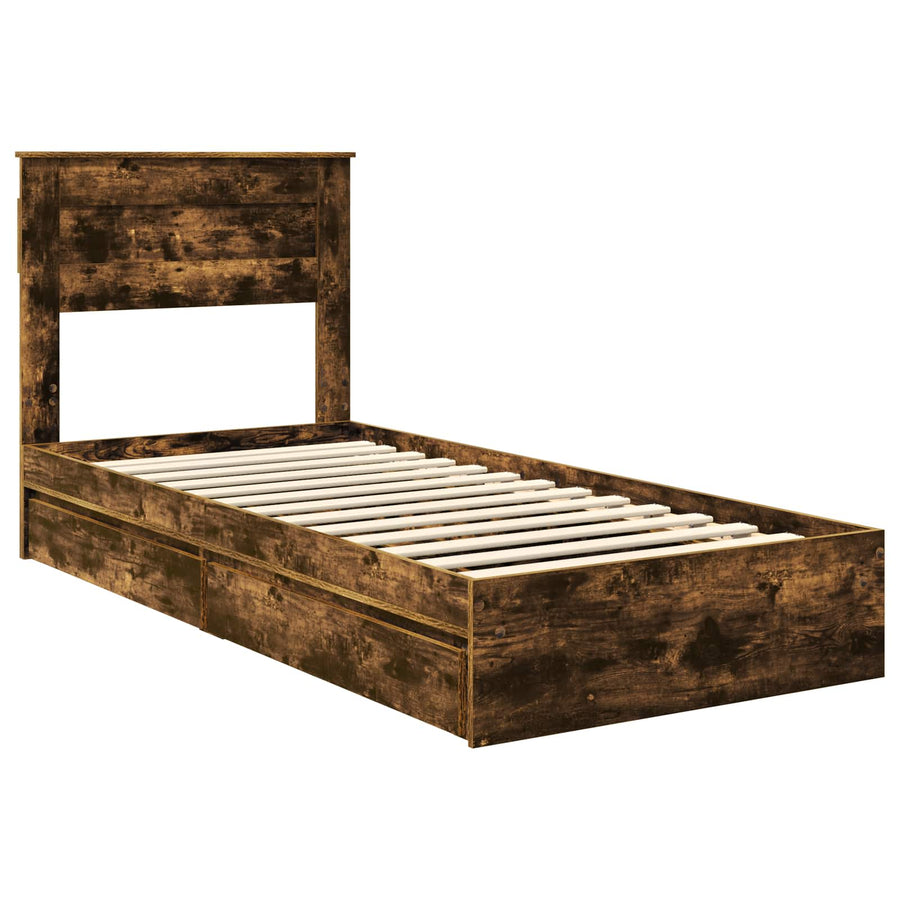 Bedframe met lade Gerookt eiken 90 x 190 cm Bewerkt hout