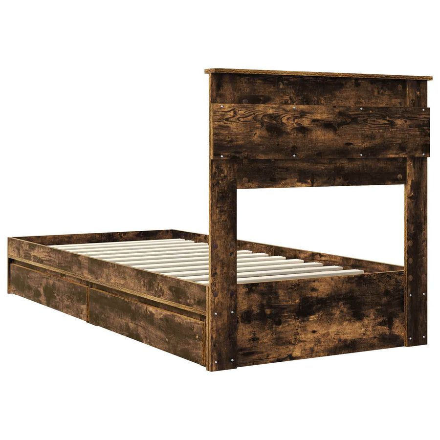Bedframe met lade Gerookt eiken 90 x 190 cm Bewerkt hout