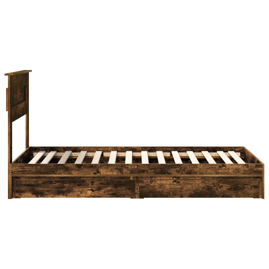Bedframe met lade Gerookt eiken 90 x 190 cm Bewerkt hout