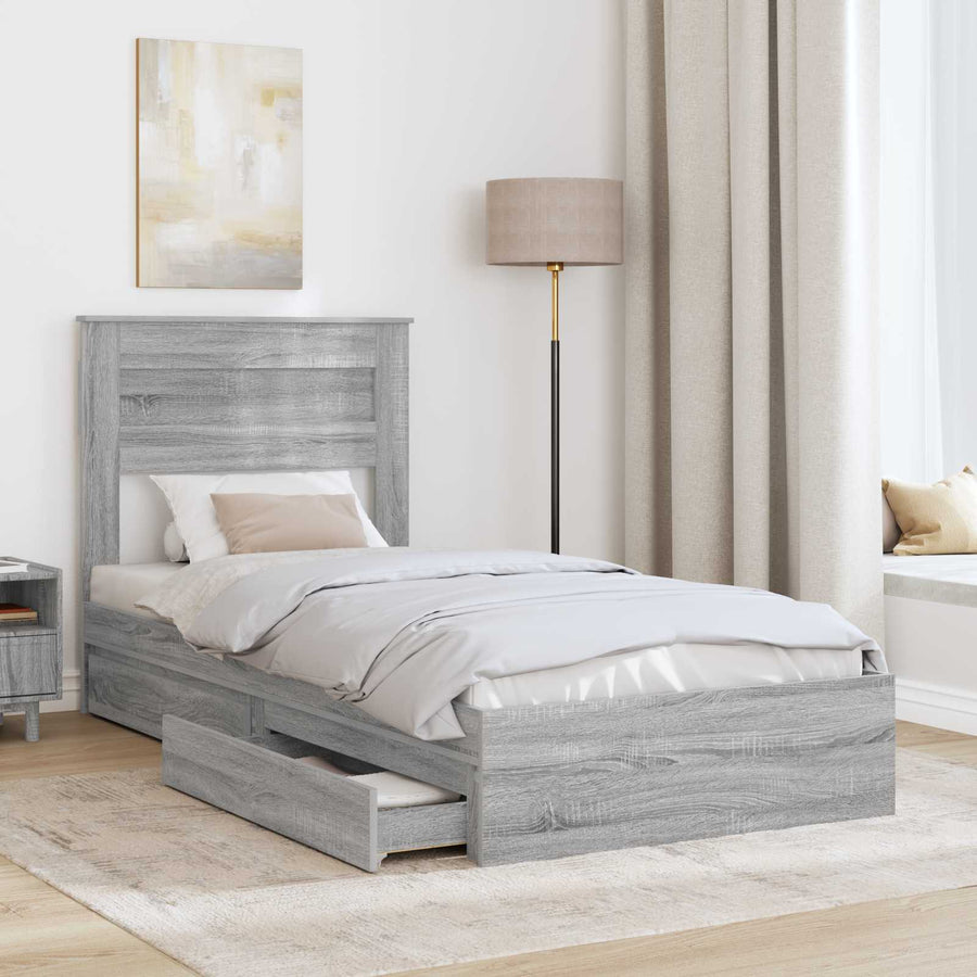Bedframe met lade Grijs Sonoma 90 x 190 cm Bewerkt hout