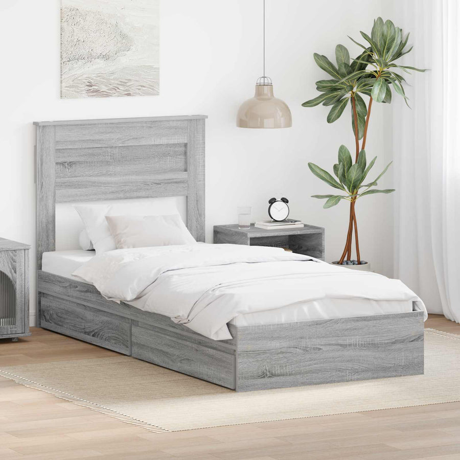 Bedframe met lade Grijs Sonoma 90 x 200 cm Bewerkt hout
