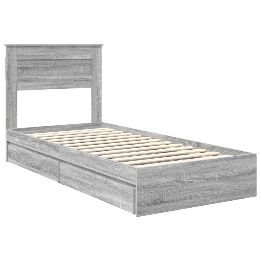 Bedframe met lade Grijs Sonoma 90 x 200 cm Bewerkt hout