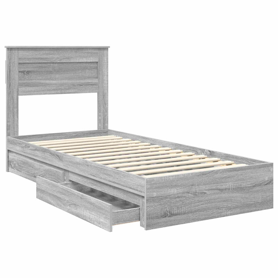 Bedframe met lade Grijs Sonoma 90 x 200 cm Bewerkt hout