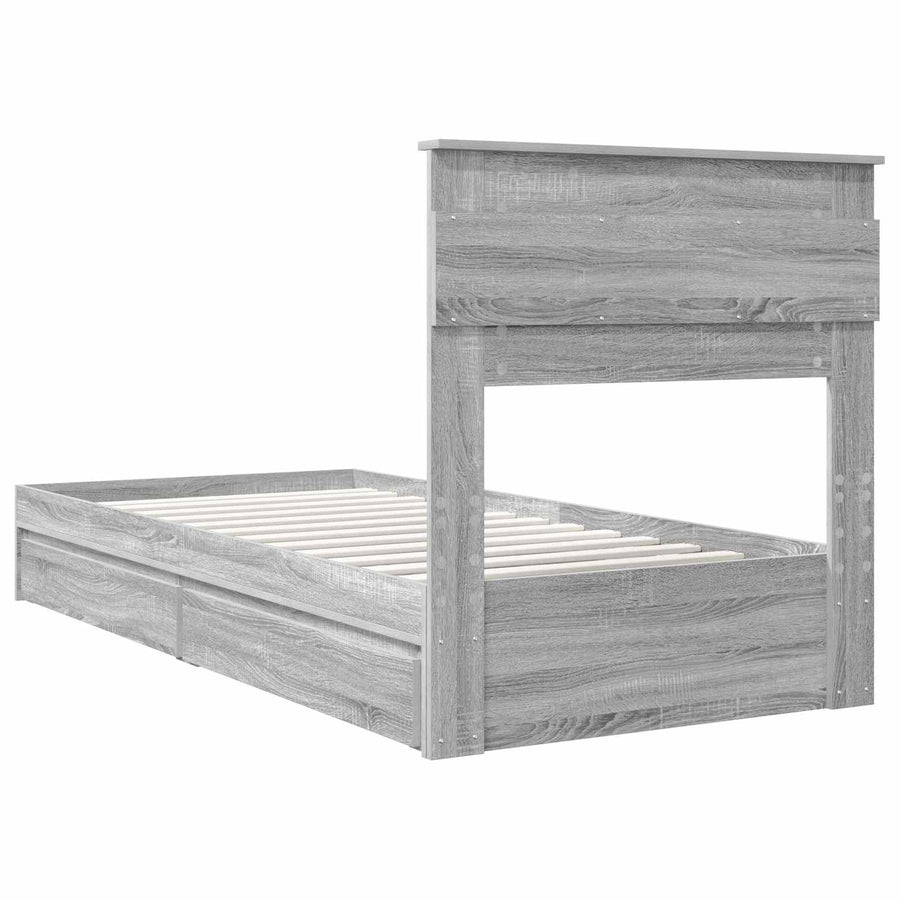 Bedframe met lade Grijs Sonoma 90 x 200 cm Bewerkt hout