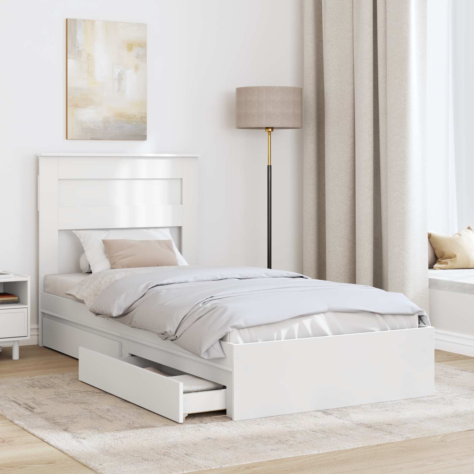 Bedframe met lade met hoofdeinde Wit 75 x 190 cm Bewerkt hout