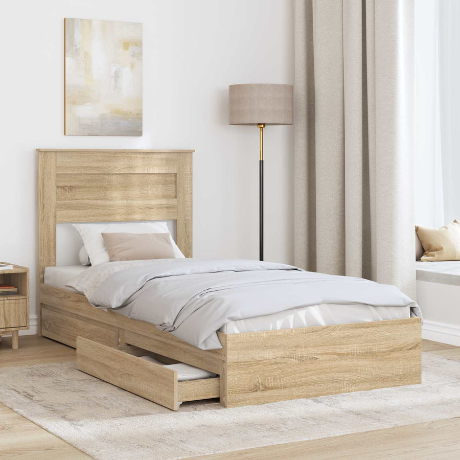 Bedframe met lade Sonoma Eiken 75 x 190 cm Bewerkt hout
