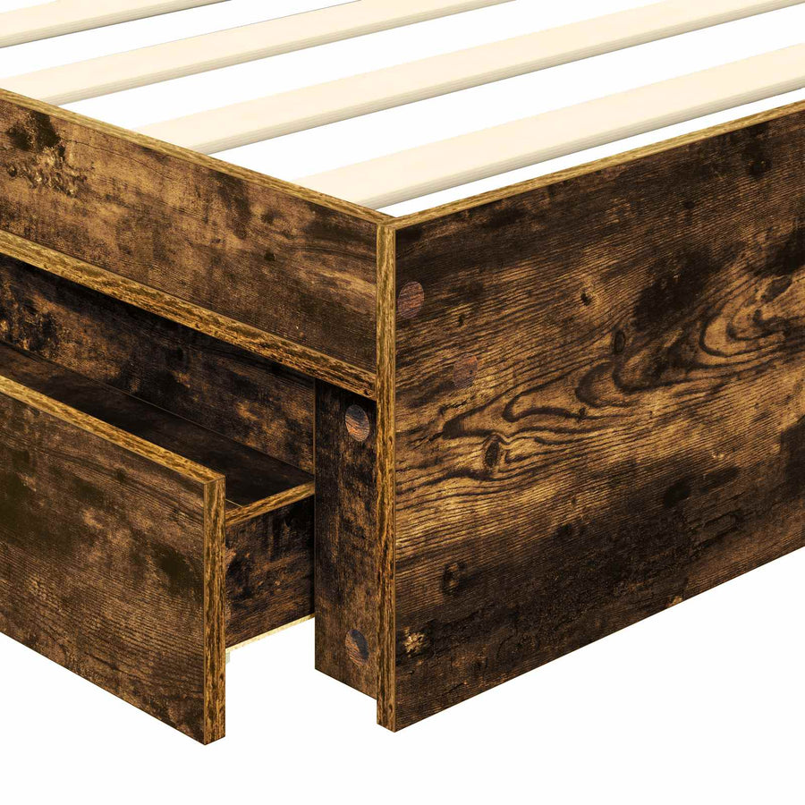 Bedframe met lade Gerookt eiken 75 x 190 cm Bewerkt hout