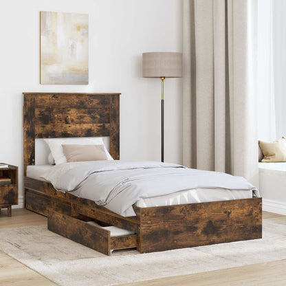 Bedframe met lade Gerookt eiken 75 x 190 cm Bewerkt hout