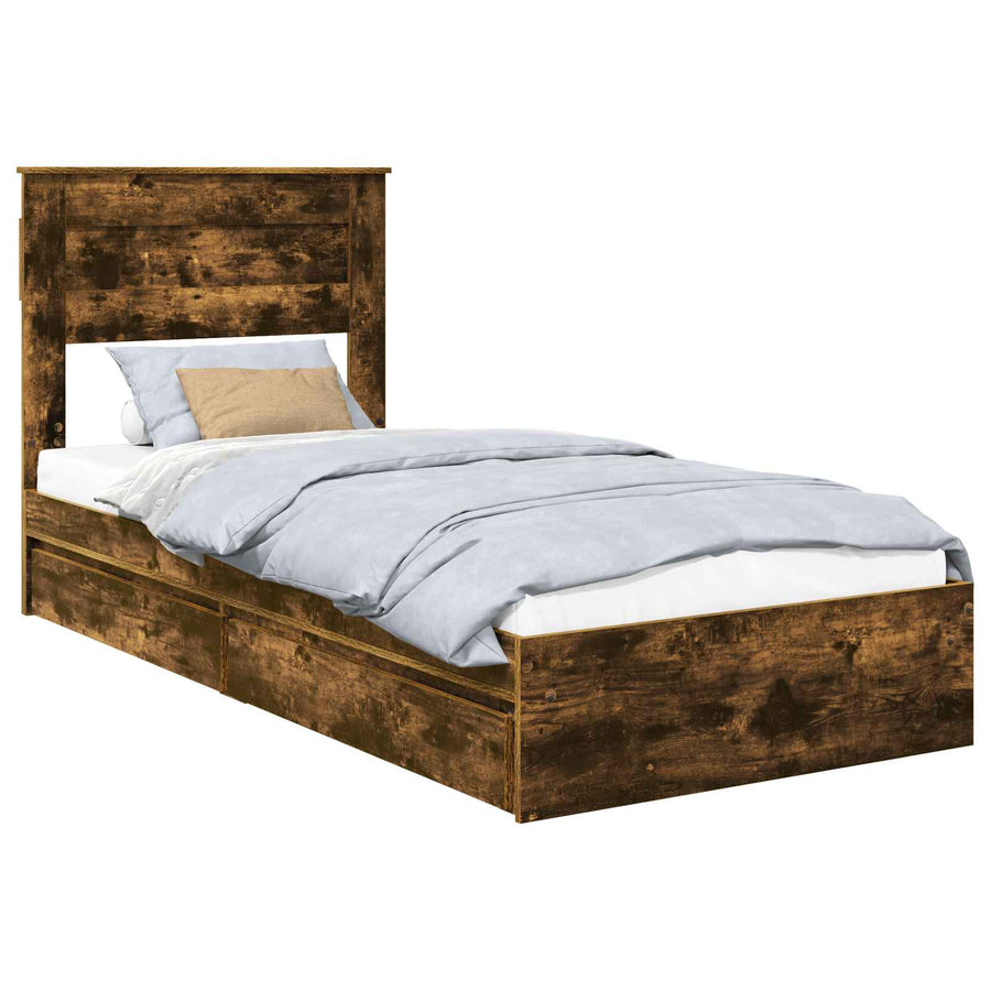 Bedframe met lade Gerookt eiken 75 x 190 cm Bewerkt hout