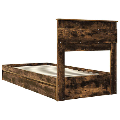 Bedframe met lade Gerookt eiken 75 x 190 cm Bewerkt hout