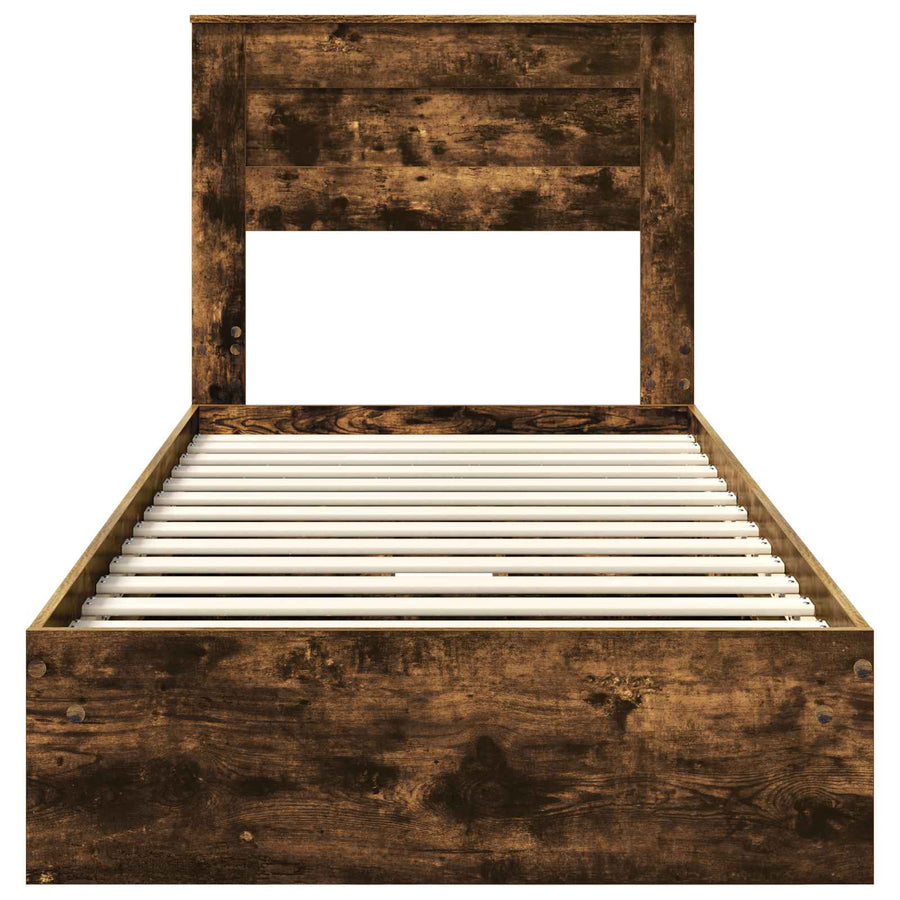 Bedframe met lade Gerookt eiken 75 x 190 cm Bewerkt hout