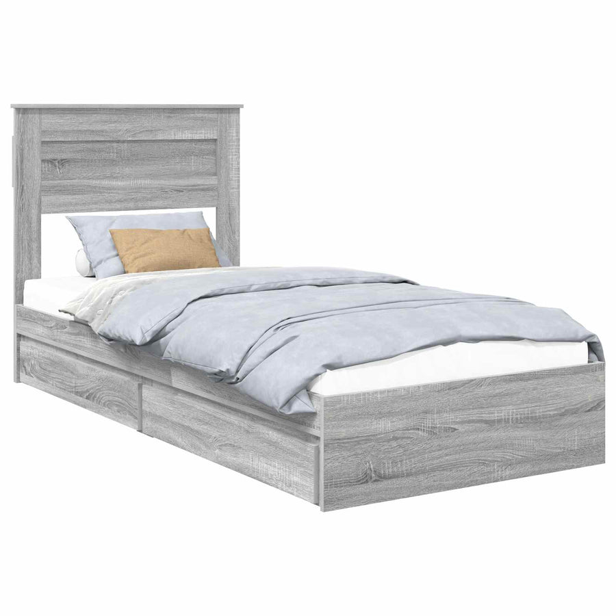 Bedframe met lade Grijs Sonoma 75 x 190 cm Bewerkt hout