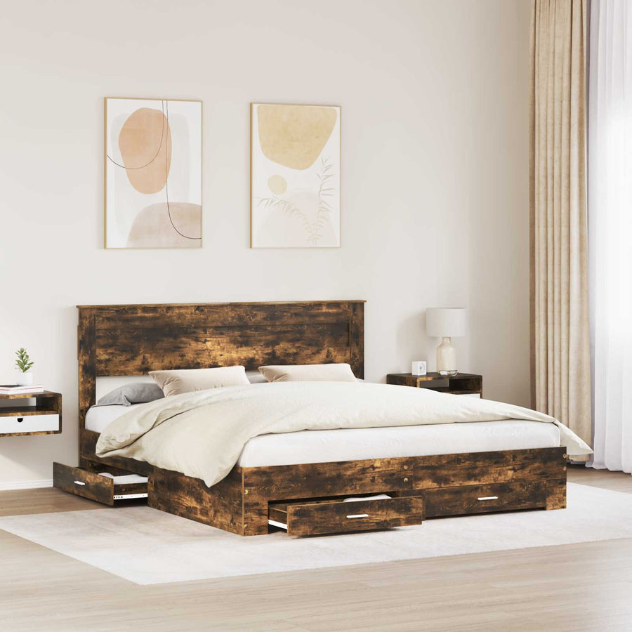 Bedframe met lade met hoofdeinde met opslag Bewerkt hout