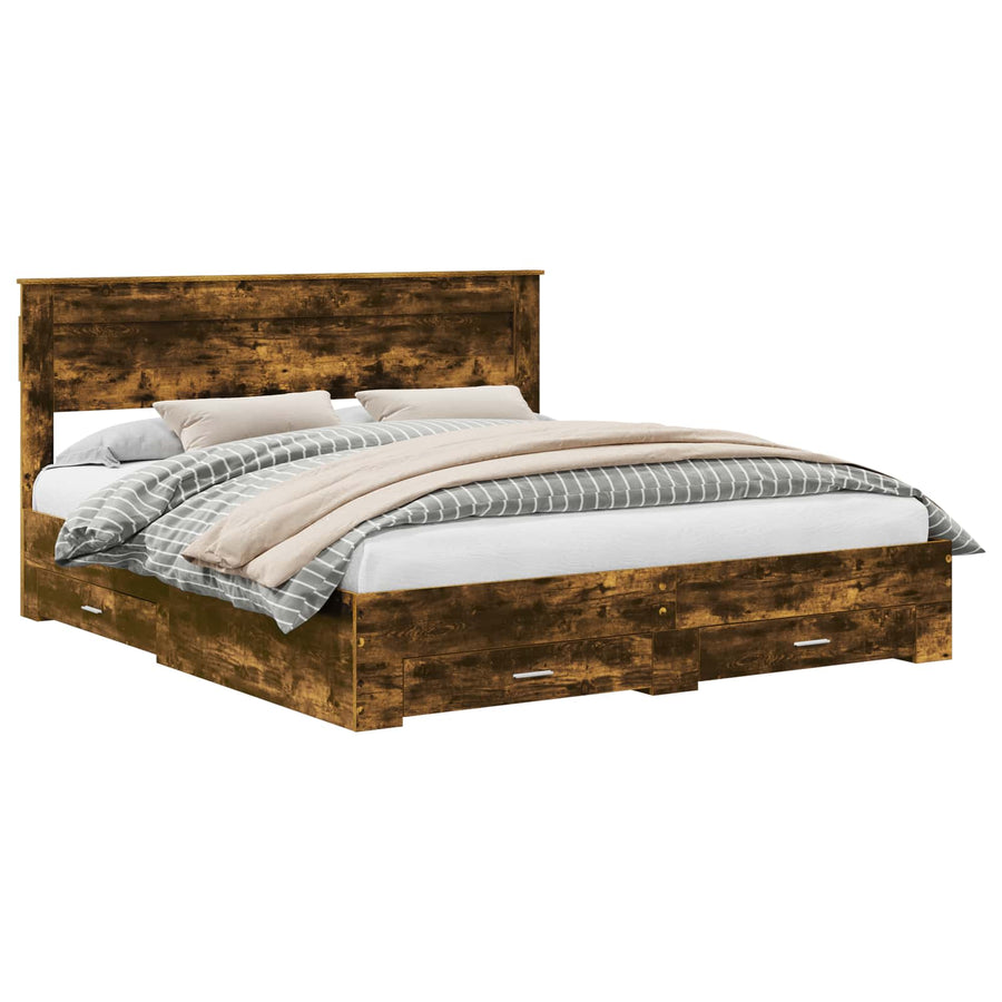 Bedframe met lade met hoofdeinde met opslag Bewerkt hout