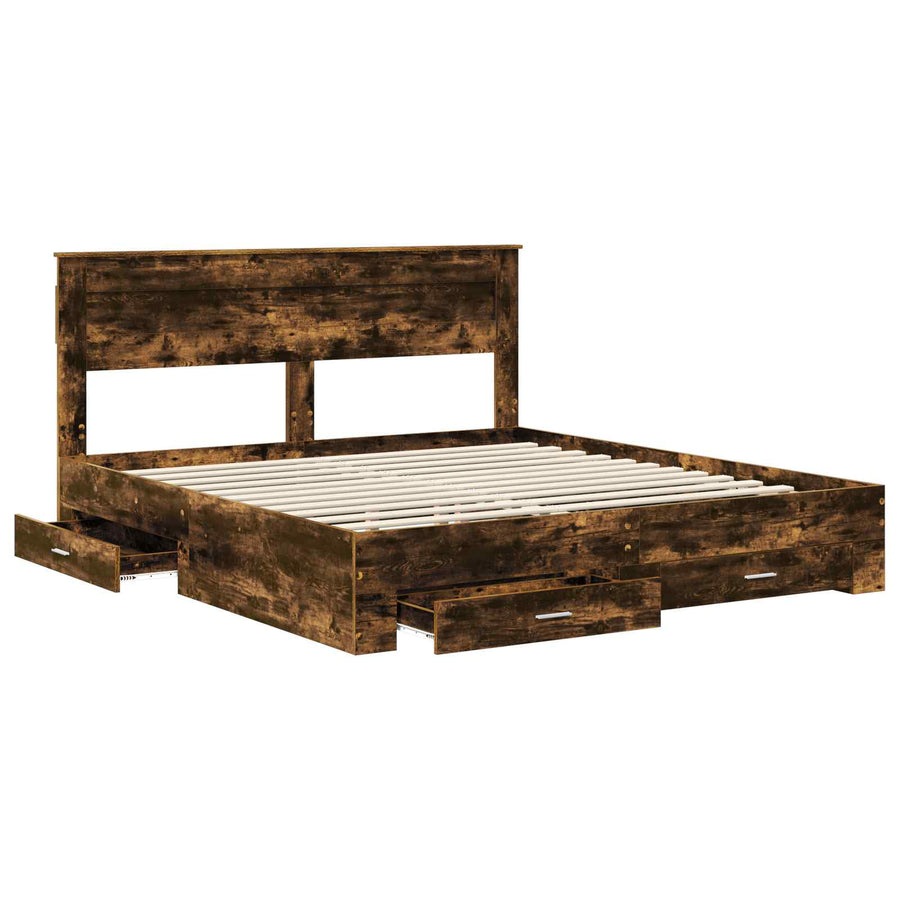 Bedframe met lade met hoofdeinde met opslag Bewerkt hout