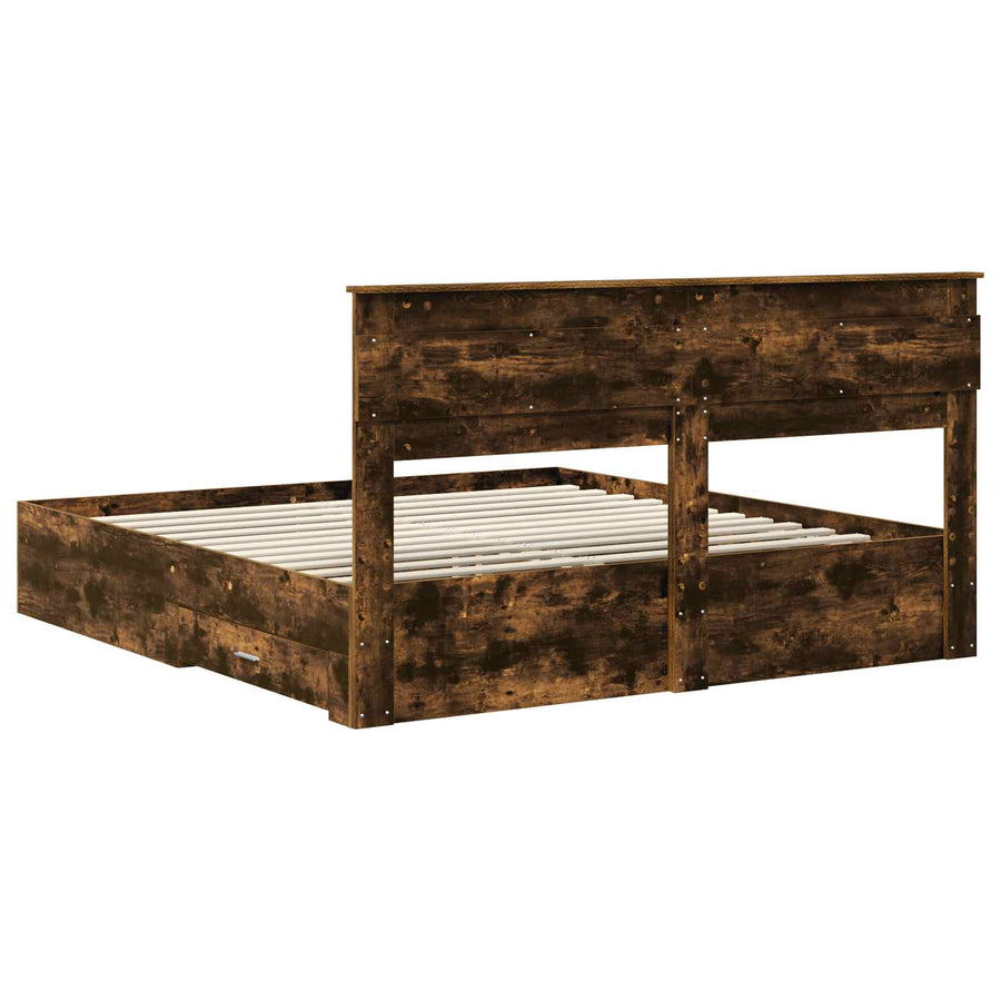 Bedframe met lade met hoofdeinde met opslag Bewerkt hout
