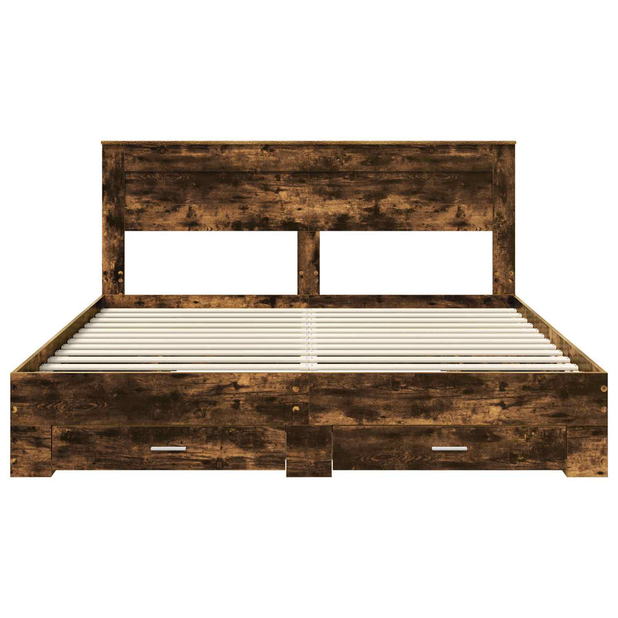 Bedframe met lade met hoofdeinde met opslag Bewerkt hout