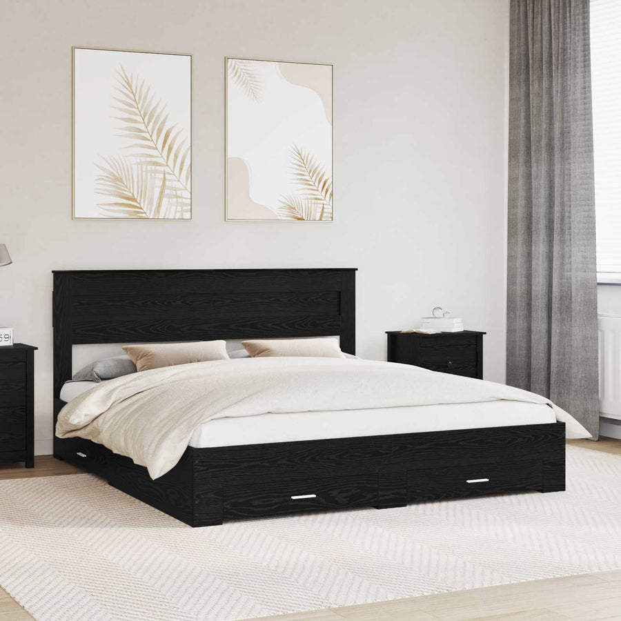 Bedframe met lade met hoofdeinde met opslag Bewerkt hout