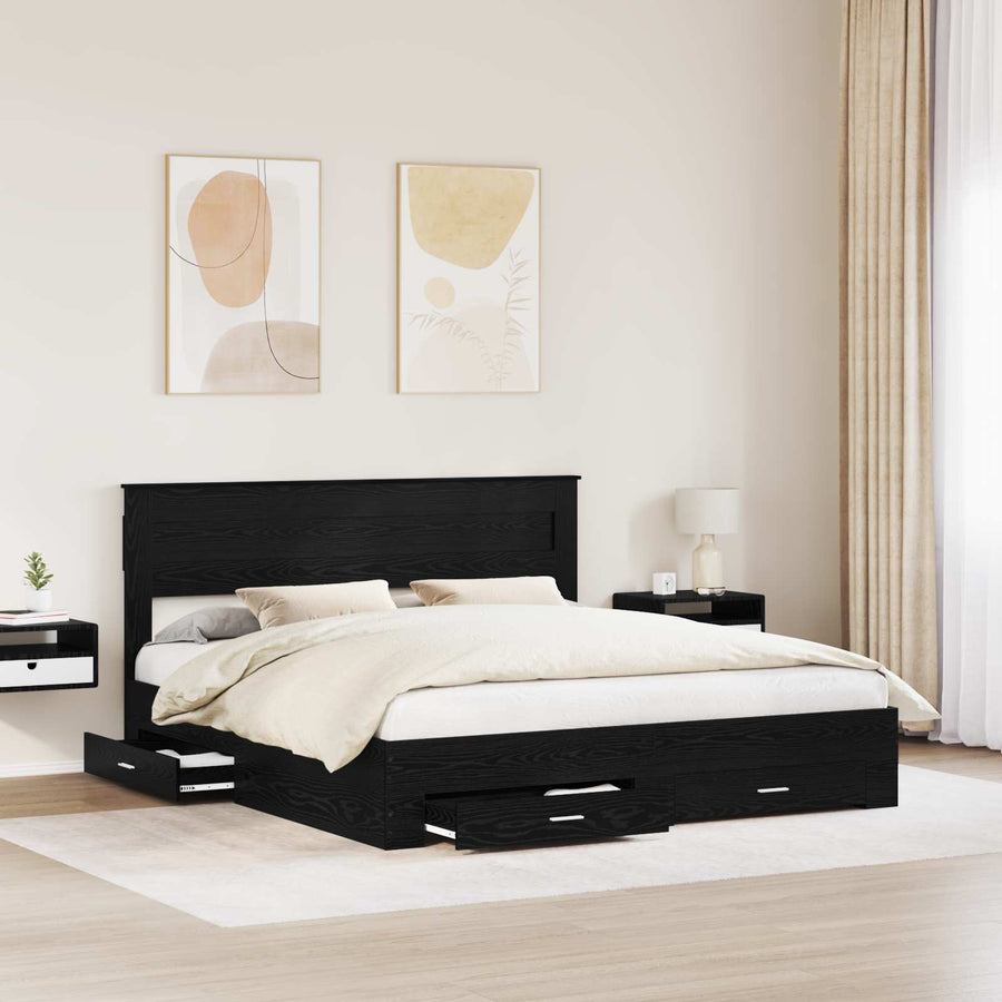 Bedframe met lade met hoofdeinde met opslag Bewerkt hout