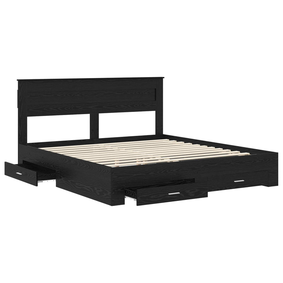Bedframe met lade met hoofdeinde met opslag Bewerkt hout