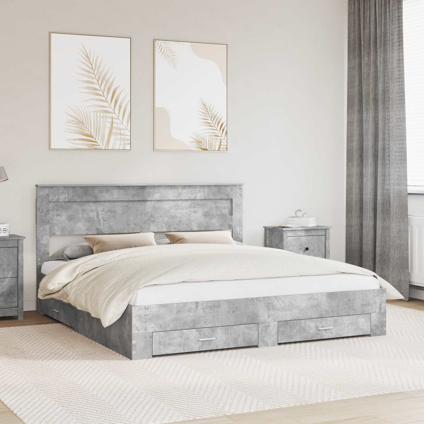 Bedframe met hoofdeinde Beton Grijs 180 x 200 cm Bewerkt hout