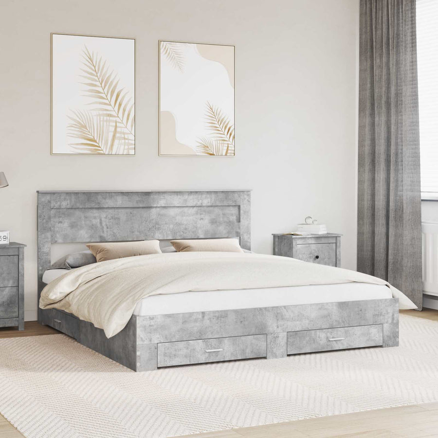 Bedframe met hoofdeinde Beton Grijs 180 x 200 cm Bewerkt hout