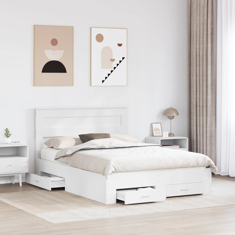 Bedframe met lade met hoofdeinde met opslag Bewerkt hout