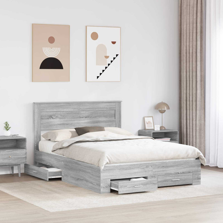 Bedframe met lade met hoofdeinde met opslag Bewerkt hout