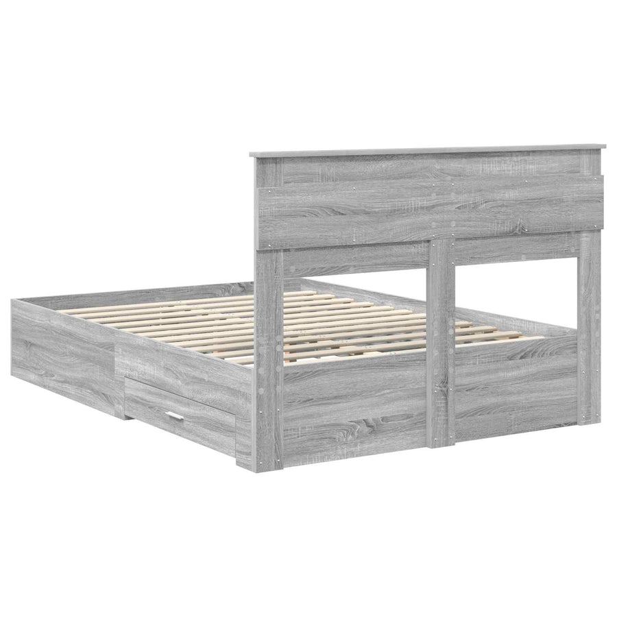 Bedframe met lade met hoofdeinde met opslag Bewerkt hout