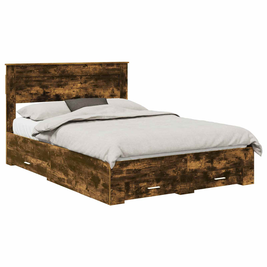Bedframe met hoofdeinde Gerookt eiken 150 x 200 cm Bewerkt hout