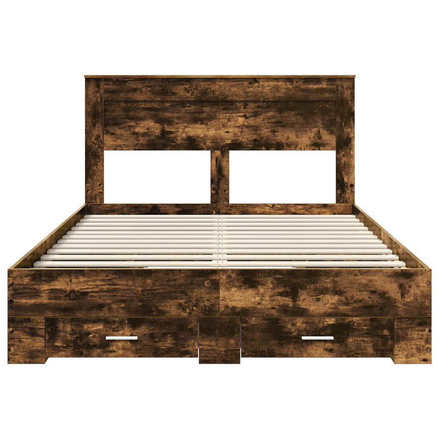 Bedframe met hoofdeinde Gerookt eiken 150 x 200 cm Bewerkt hout