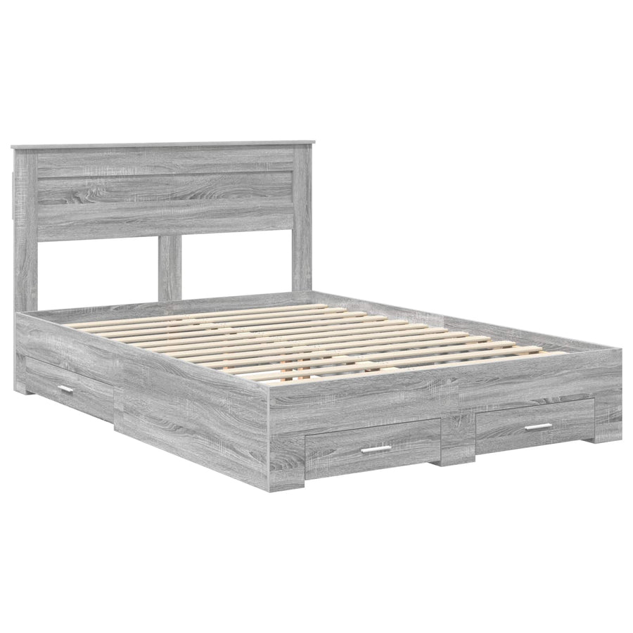 Bedframe met lade met hoofdeinde met opslag Bewerkt hout