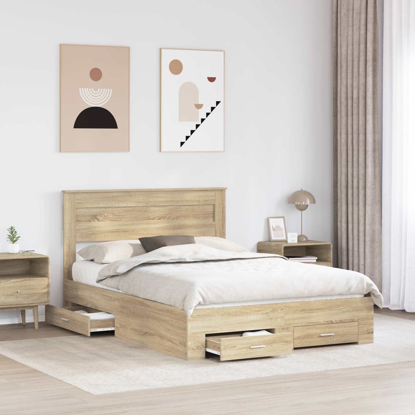 Bedframe met lade met hoofdeinde met opslag Bewerkt hout