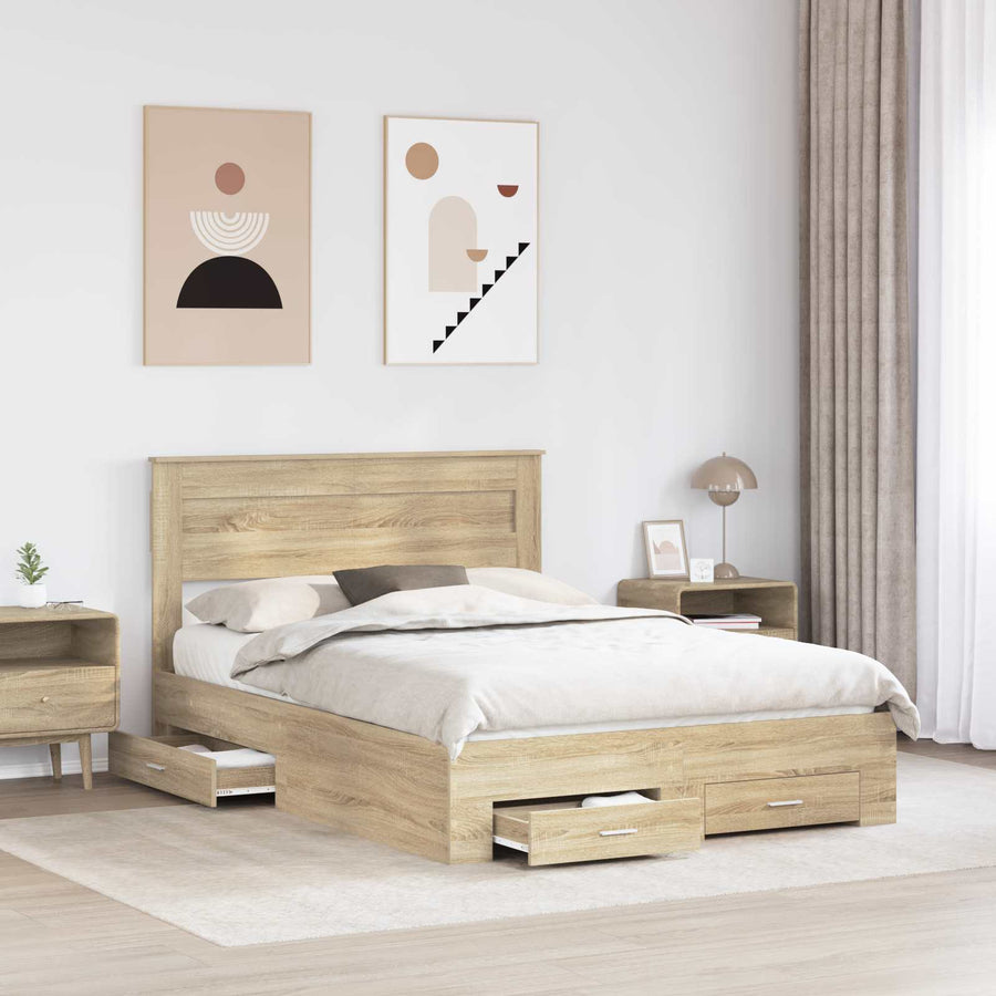 Bedframe met lade met hoofdeinde met opslag Bewerkt hout