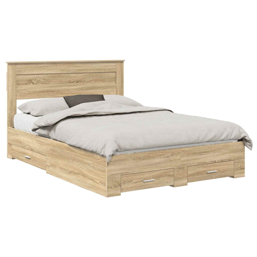 Bedframe met lade met hoofdeinde met opslag Bewerkt hout