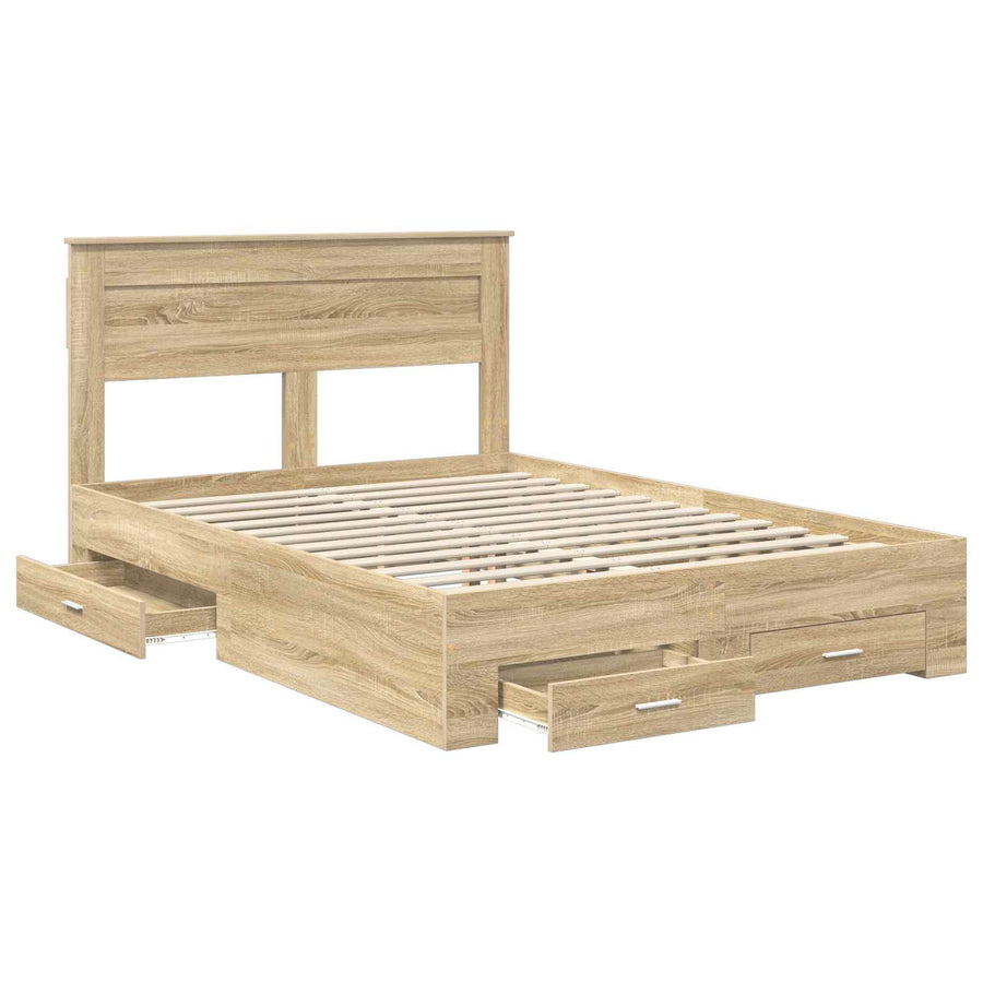 Bedframe met lade met hoofdeinde met opslag Bewerkt hout
