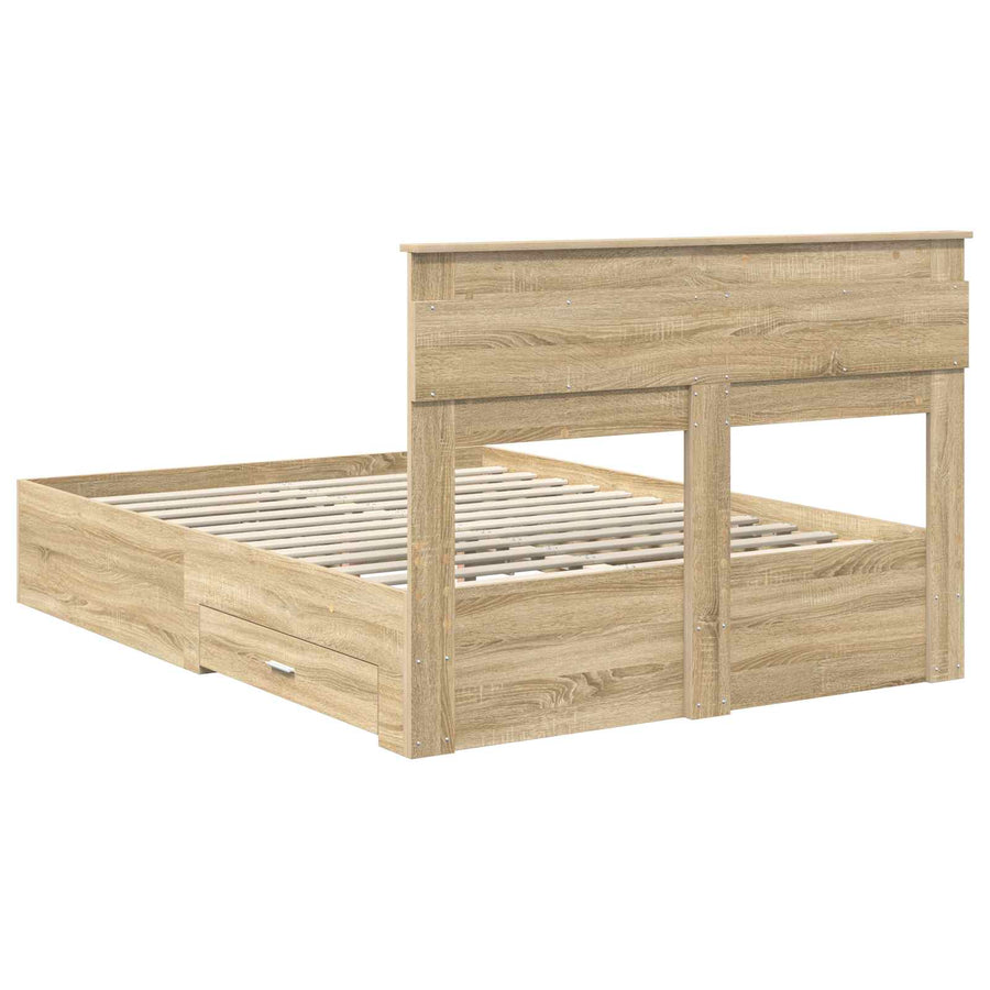Bedframe met lade met hoofdeinde met opslag Bewerkt hout