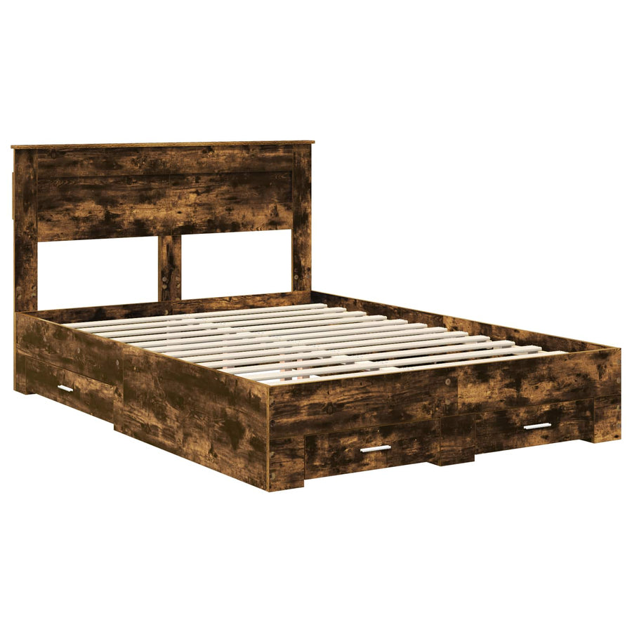 Bedframe met lade met hoofdeinde met opslag Bewerkt hout